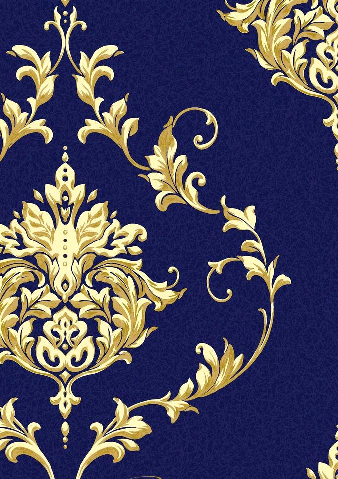 Damask Vinyl Wallpaper Blue Luxury Damask Blown Textured - Royal Blue With Gold , HD Wallpaper & Backgrounds