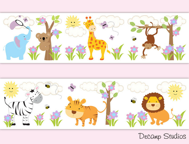 Details About Safari Animal Nursery Baby Girl Wallpaper - Baby Animal Free Clipart , HD Wallpaper & Backgrounds