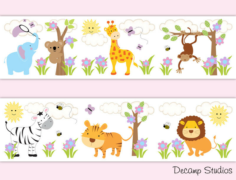 Details About Safari Animal Nursery Baby Girl Wallpaper - Baby Animal Free Clipart , HD Wallpaper & Backgrounds
