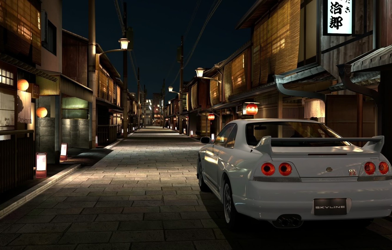 Photo Wallpaper White, Night, The City, Japan, Nissan, - Gran Turismo 5 Kyoto , HD Wallpaper & Backgrounds