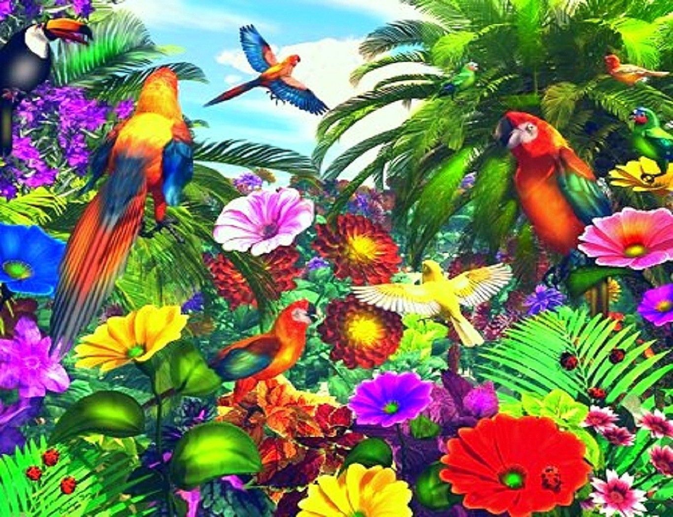 Painting Of Bird In Jungle , HD Wallpaper & Backgrounds