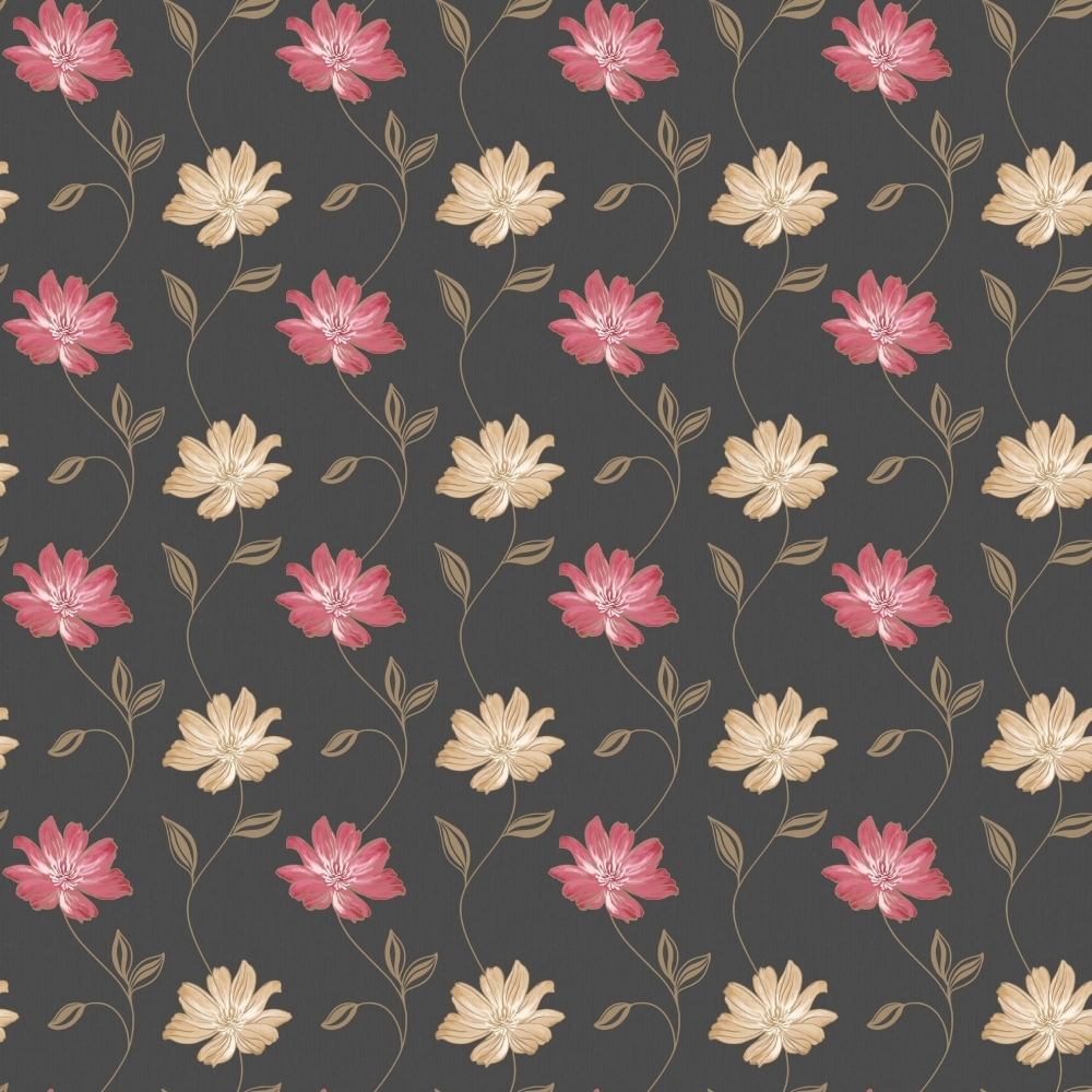 Muriva Emily Floral Wallpaper Black / Red / Gold / - Tickseed , HD Wallpaper & Backgrounds