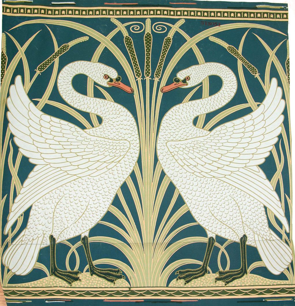 'swan, Rush And Iris' Wallpaper Sample Designed By - Walter Crane Swan Rush , HD Wallpaper & Backgrounds