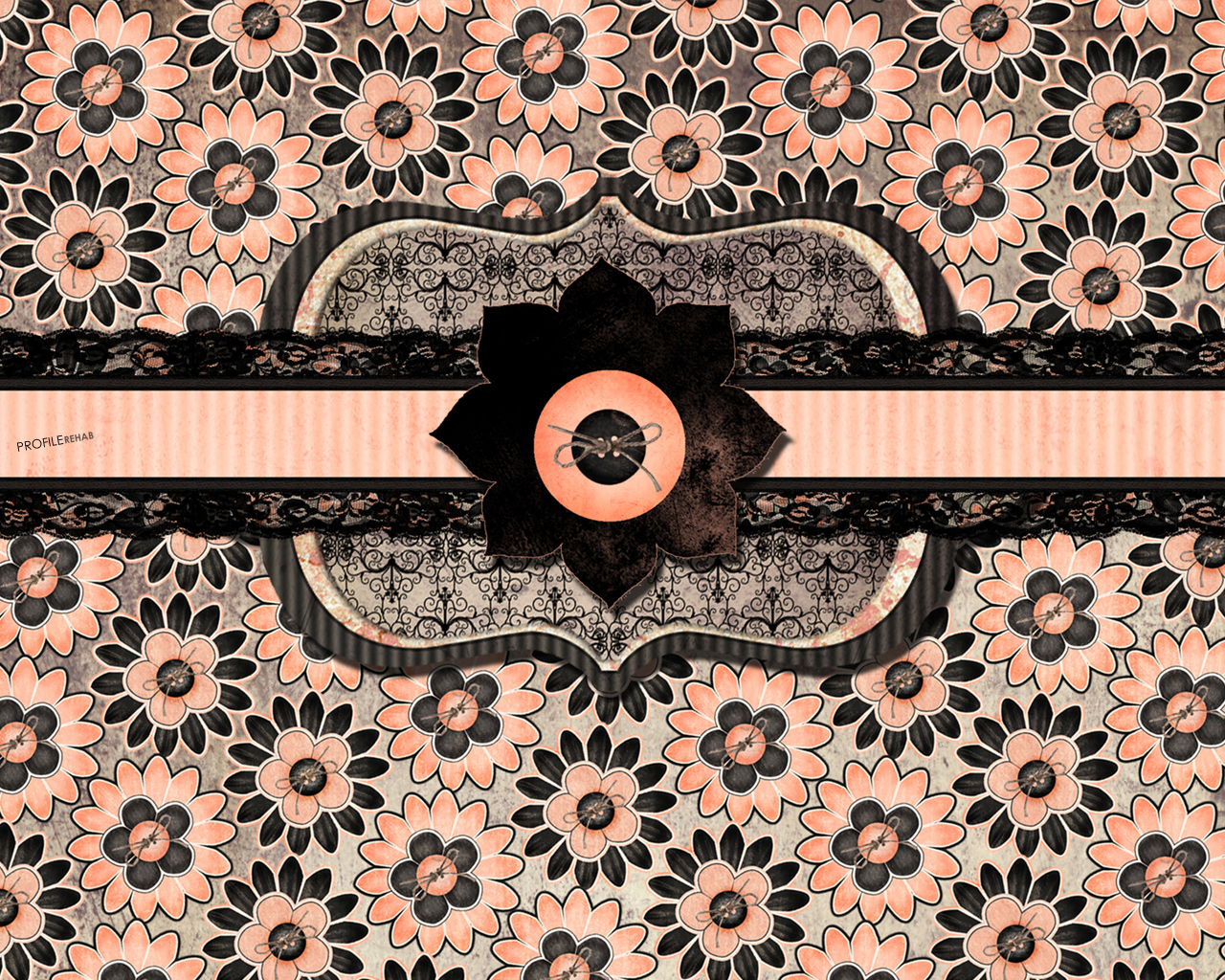 [1280x1024] Black & Peach Lace Flower Wallpaper - Peach And Black Background , HD Wallpaper & Backgrounds