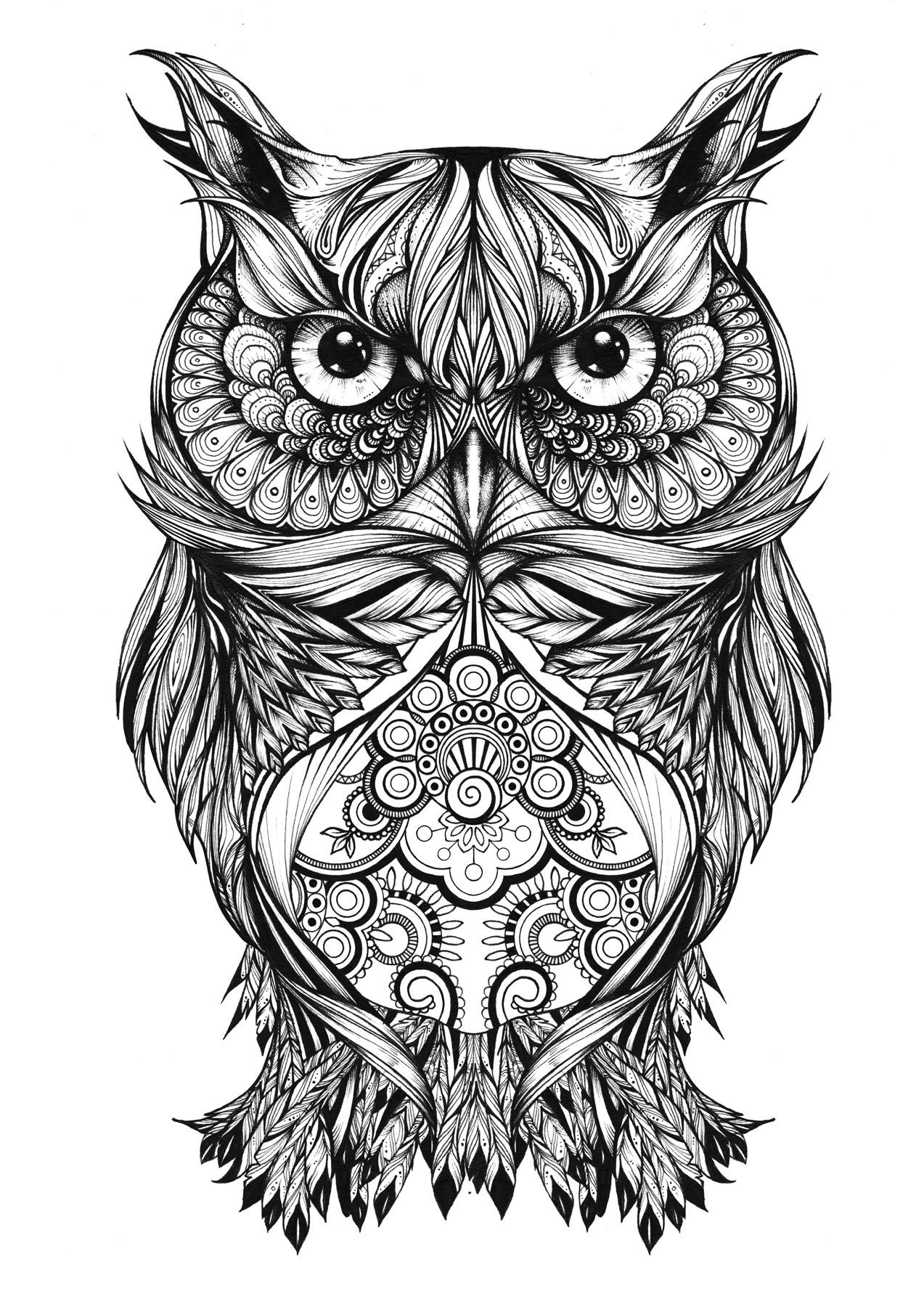 Tribal Owl Tattoo Super Wonderful Handdrawn Illustration - Owl Drawings , HD Wallpaper & Backgrounds