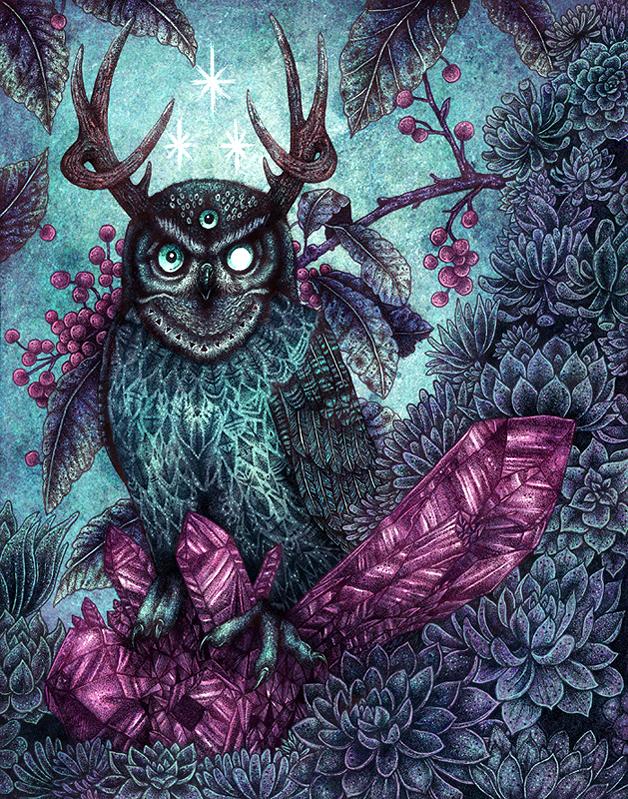 Owl - Creepy Owl Art , HD Wallpaper & Backgrounds