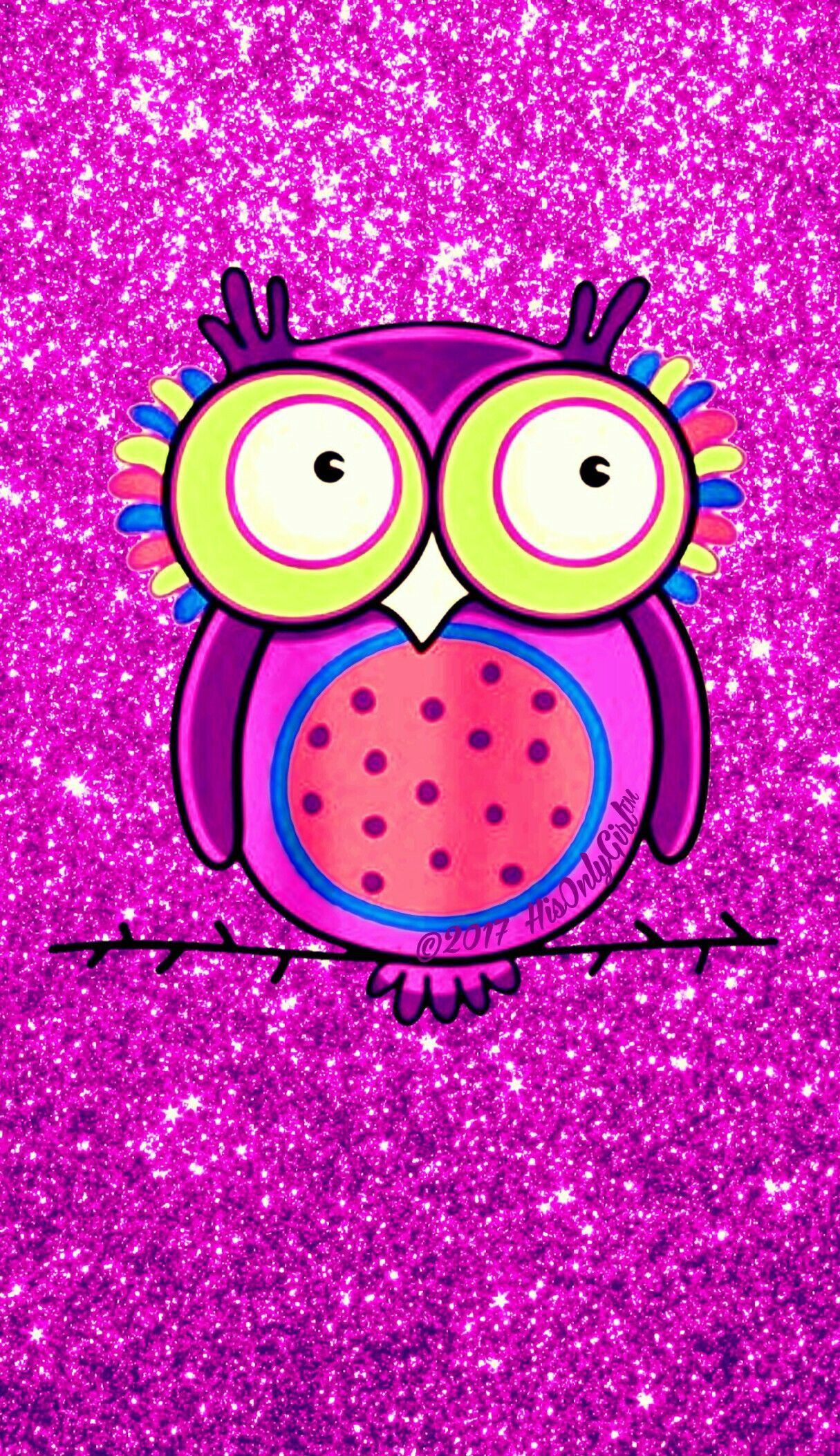 Pink Owl Glitter Wallpaper I Created For The App Cocoppa - Owl , HD Wallpaper & Backgrounds