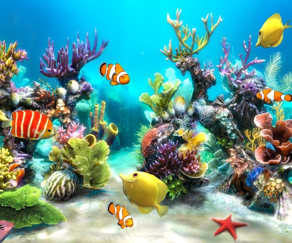 3d Aquarium Live Wallpaper App Diamond Mosaic Cross - Painting Of Underwater World , HD Wallpaper & Backgrounds