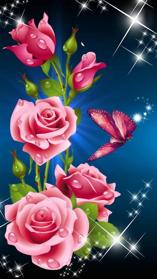 Romancing The Rosepink Roses & Butterflyiphone 5 Wallpaperby - Pink Rose With Butterfly , HD Wallpaper & Backgrounds