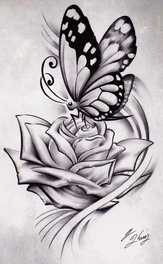 Rose Tattoo Clipart Butterfly - Rose And Butterfly , HD Wallpaper & Backgrounds