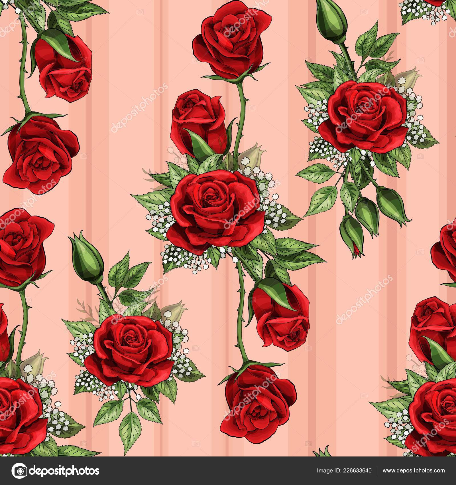 Red Rose Flower Bouquet Spreads Creeper Elements Seamless - Rose Red Rose Images Of Flowers , HD Wallpaper & Backgrounds