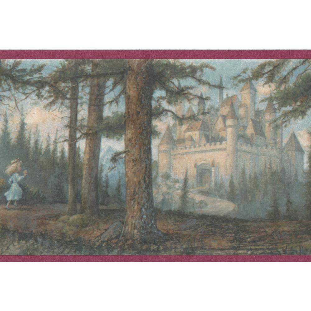 Retro Art Princess Castle In Green Forest Vintage Prepasted - Painting , HD Wallpaper & Backgrounds