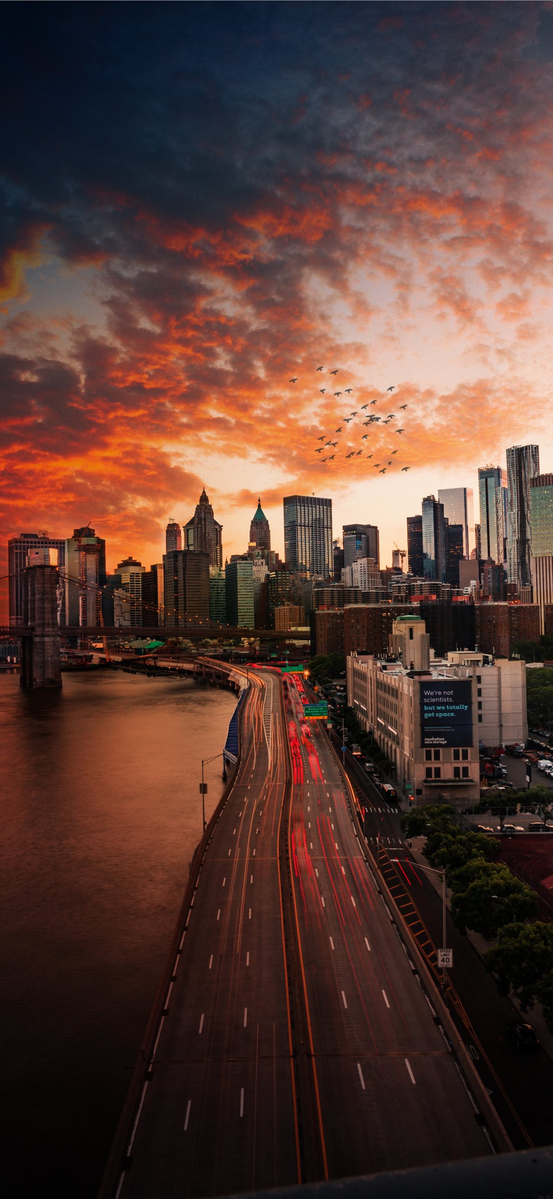 Sunset Over Manhattan Bridge Iphone X Wallpaper - New York Sunset Wallpaper Iphone X , HD Wallpaper & Backgrounds