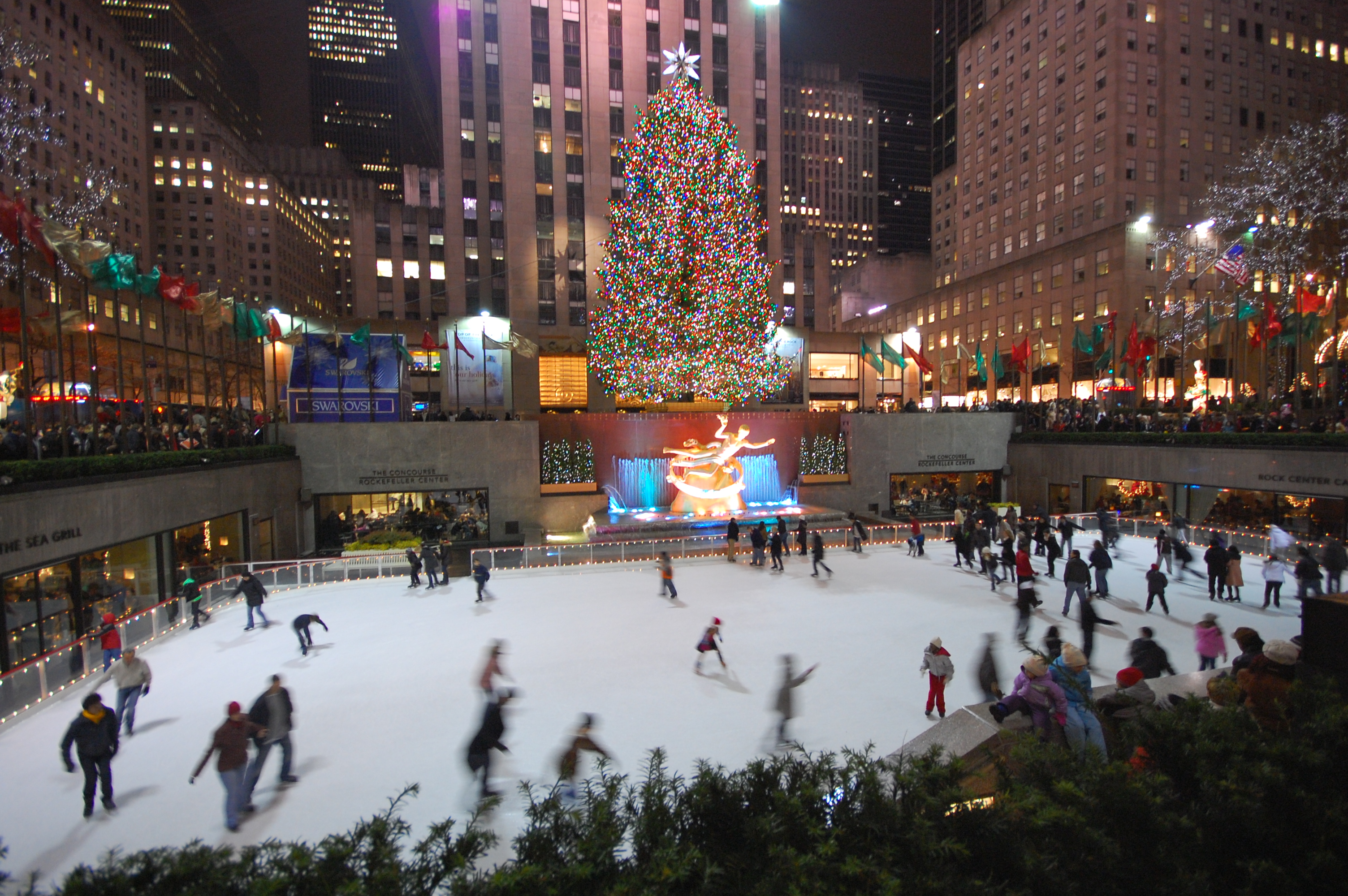 New York Christmas Tree And Skating-rink - New York Christmas Skating , HD Wallpaper & Backgrounds