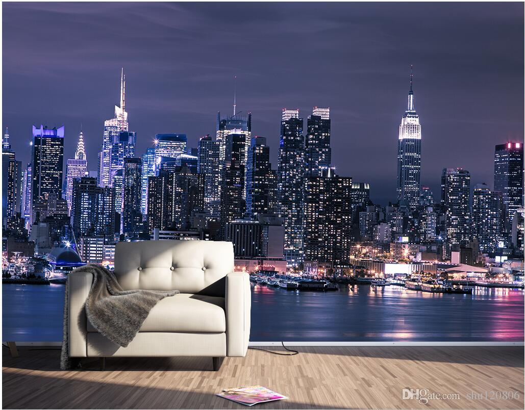 3d Wallpaper Custom Photo Modern New York City Nightview - Murales De Ciudad Para Paredes , HD Wallpaper & Backgrounds