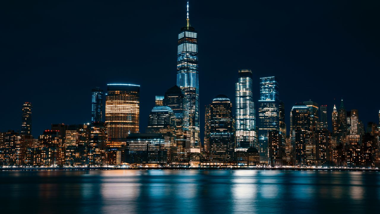 Exchange Place, Cityscape, Night, Reflections, New - 4k New York At Night , HD Wallpaper & Backgrounds