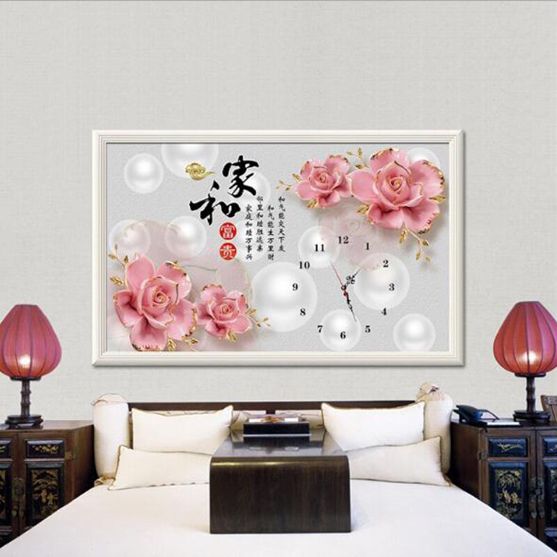 Europe Rose Clock Canvas Printing Painting Home 60x40cm - Chinese Wedding Sign Decoration , HD Wallpaper & Backgrounds