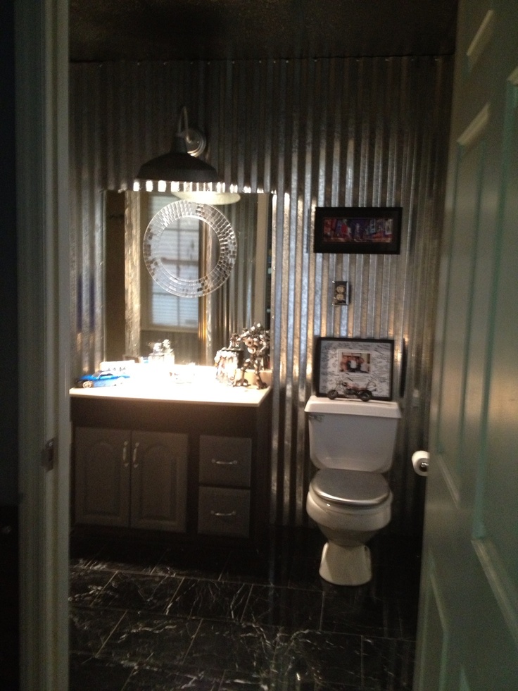 Metal Bathroom Off Game Room For The Home Pinterest - Gameroom Bathroom , HD Wallpaper & Backgrounds