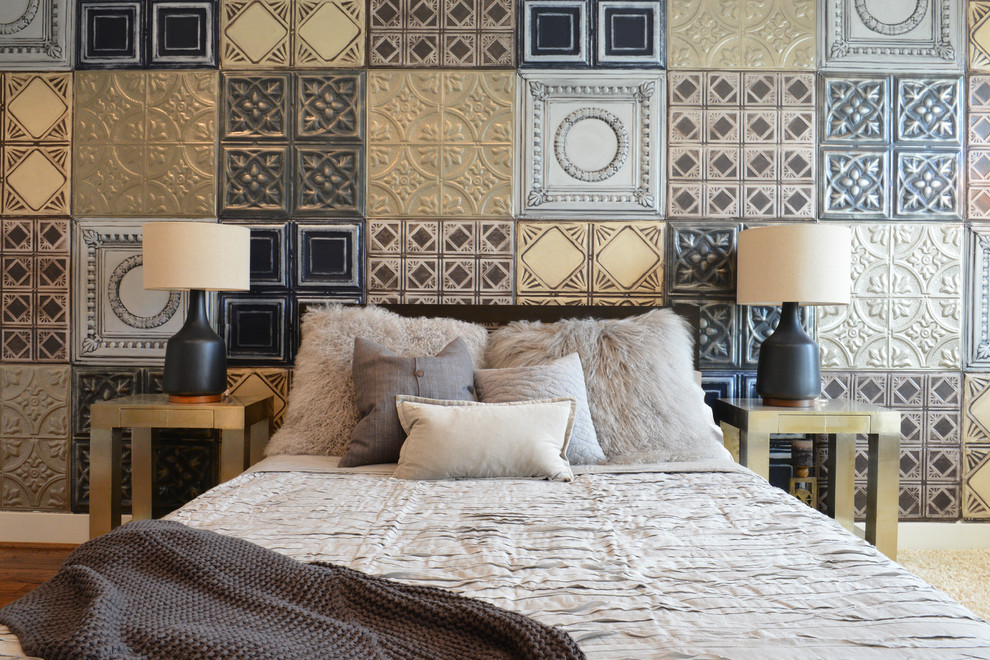 Marvelous Metal Nightstand In Bedroom Industrial - Beautiful Wall Tiles For Bedroom , HD Wallpaper & Backgrounds