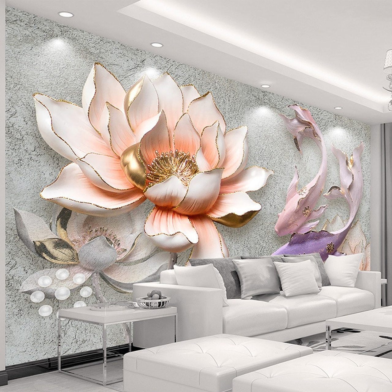 Custom Photo Wallpaper 3d Stereo Embossed Lotus Fish - Mural Wall Painting , HD Wallpaper & Backgrounds