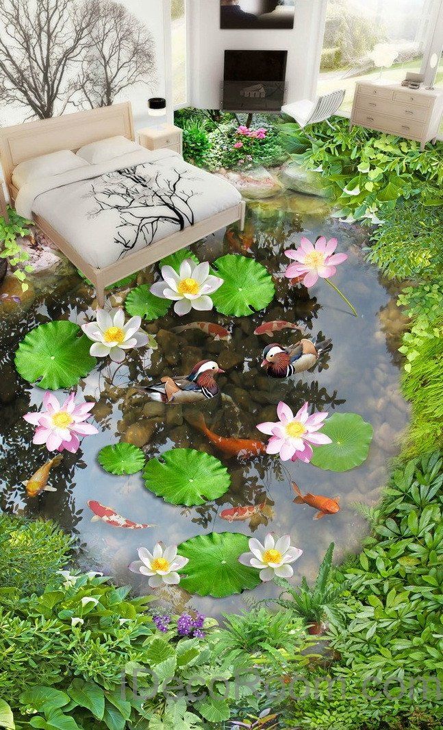 Lilypad Lotus Fish Cobble Stone Duck Pond 00003 Floor - Lotus Pond , HD Wallpaper & Backgrounds