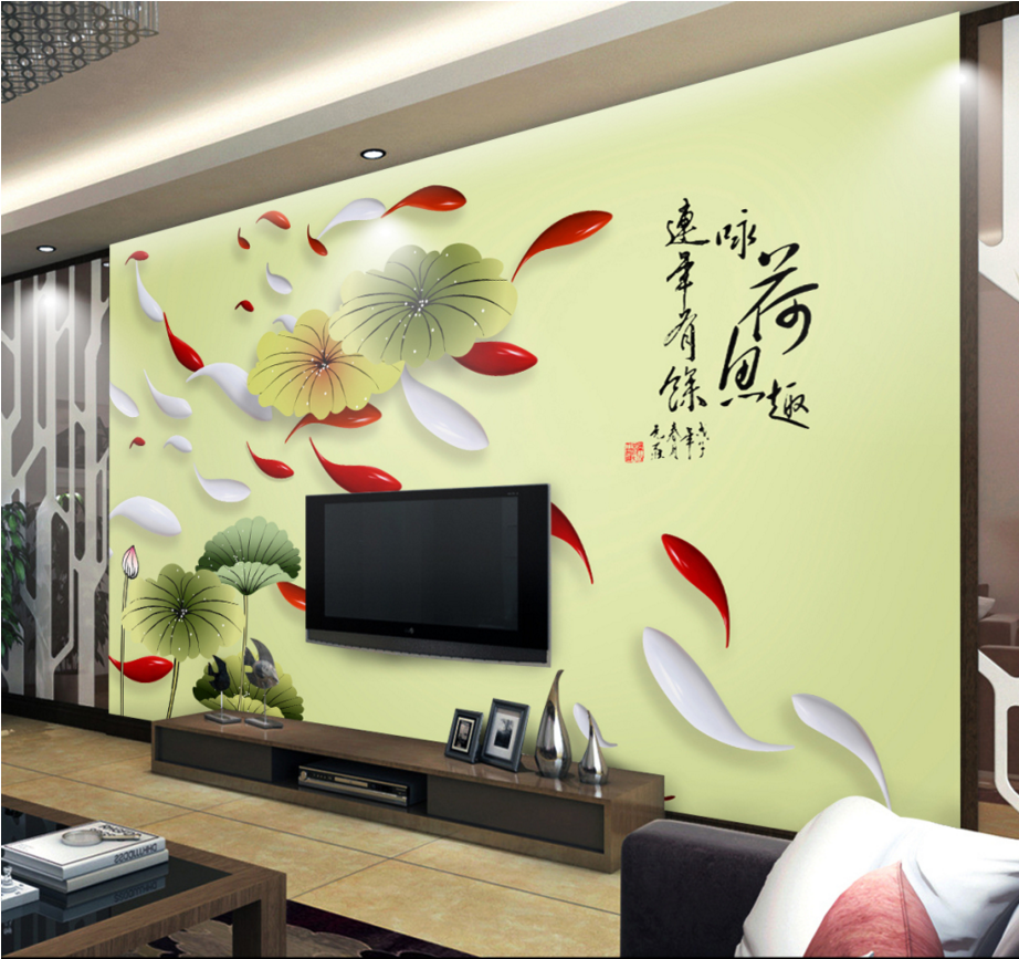 3d Carp Lotus 4019 4019 4019 Wallpaper Murals Wall - Mural , HD Wallpaper & Backgrounds