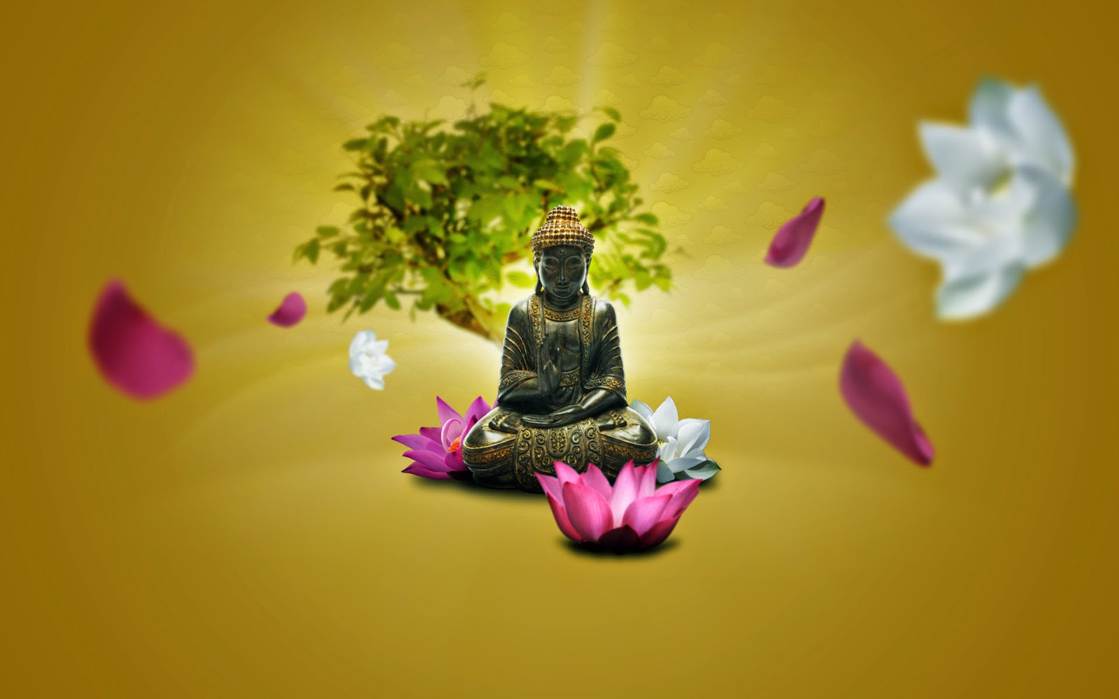 Buddha Lotus Flower Hd Wallpaper For Tablet Mobile - Lord Buddha And Flowers , HD Wallpaper & Backgrounds