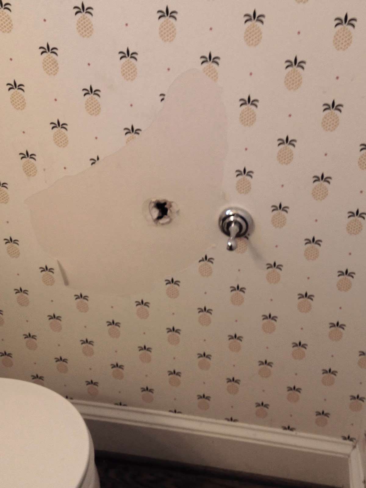 Here Is The Newly Renovated Powder Room Featuring A - Pineapple Wallpaper Room , HD Wallpaper & Backgrounds
