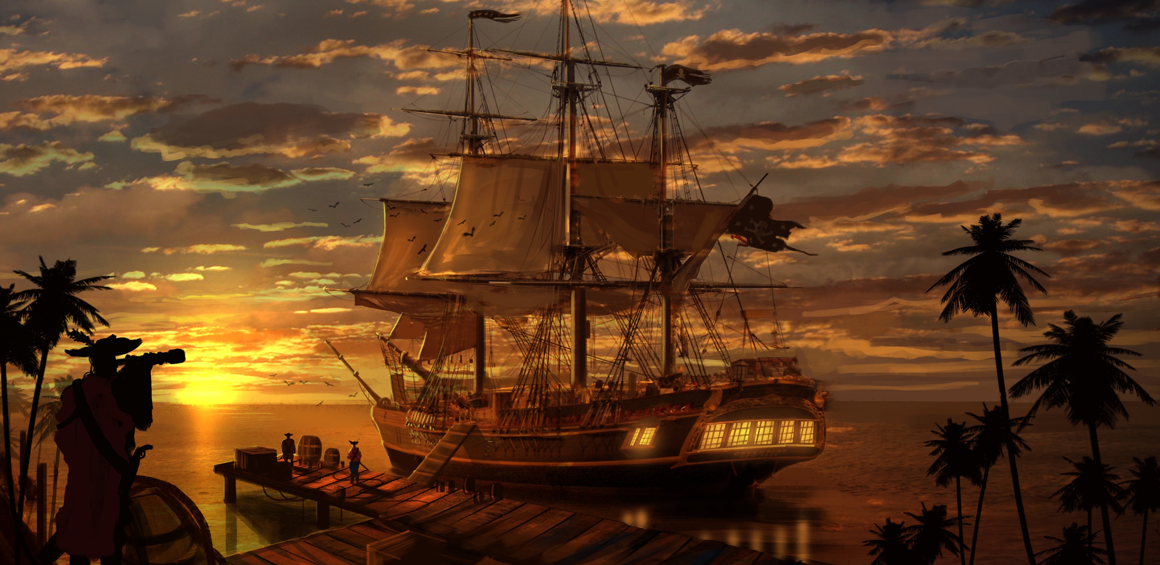 Pirate Ship - Pirate Ship Desktop Backgrounds , HD Wallpaper & Backgrounds