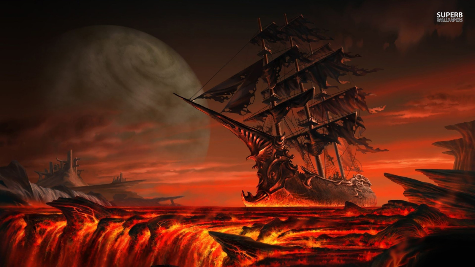Ghost Ship - Pirate Ship In Lava , HD Wallpaper & Backgrounds