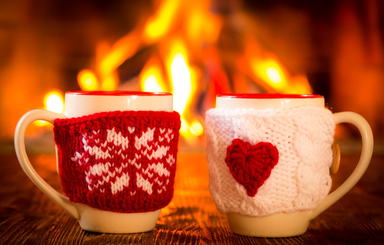 Photo Wallpaper Winter, Coffee, Hot, Cup, Fire, Fireplace, - 71 Days Before Christmas , HD Wallpaper & Backgrounds