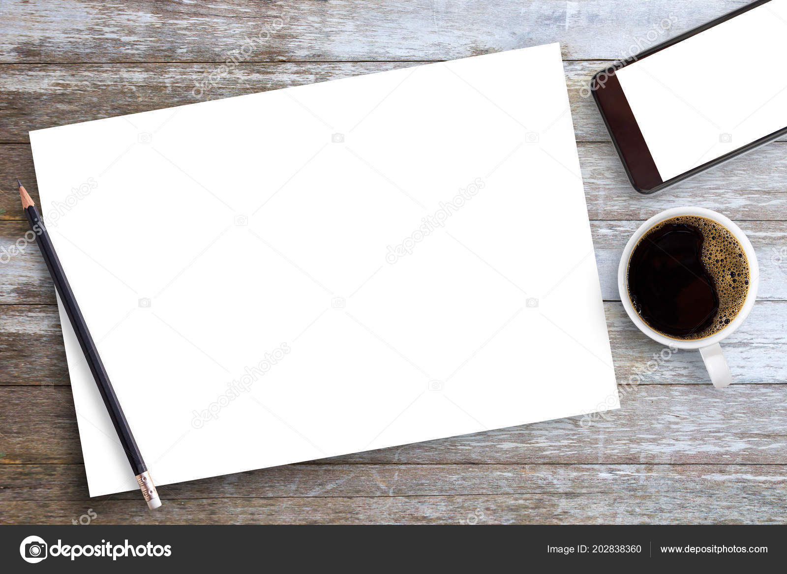 White Blank Paper Or Notepad With Pencil And Coffee - White Paper On Table , HD Wallpaper & Backgrounds