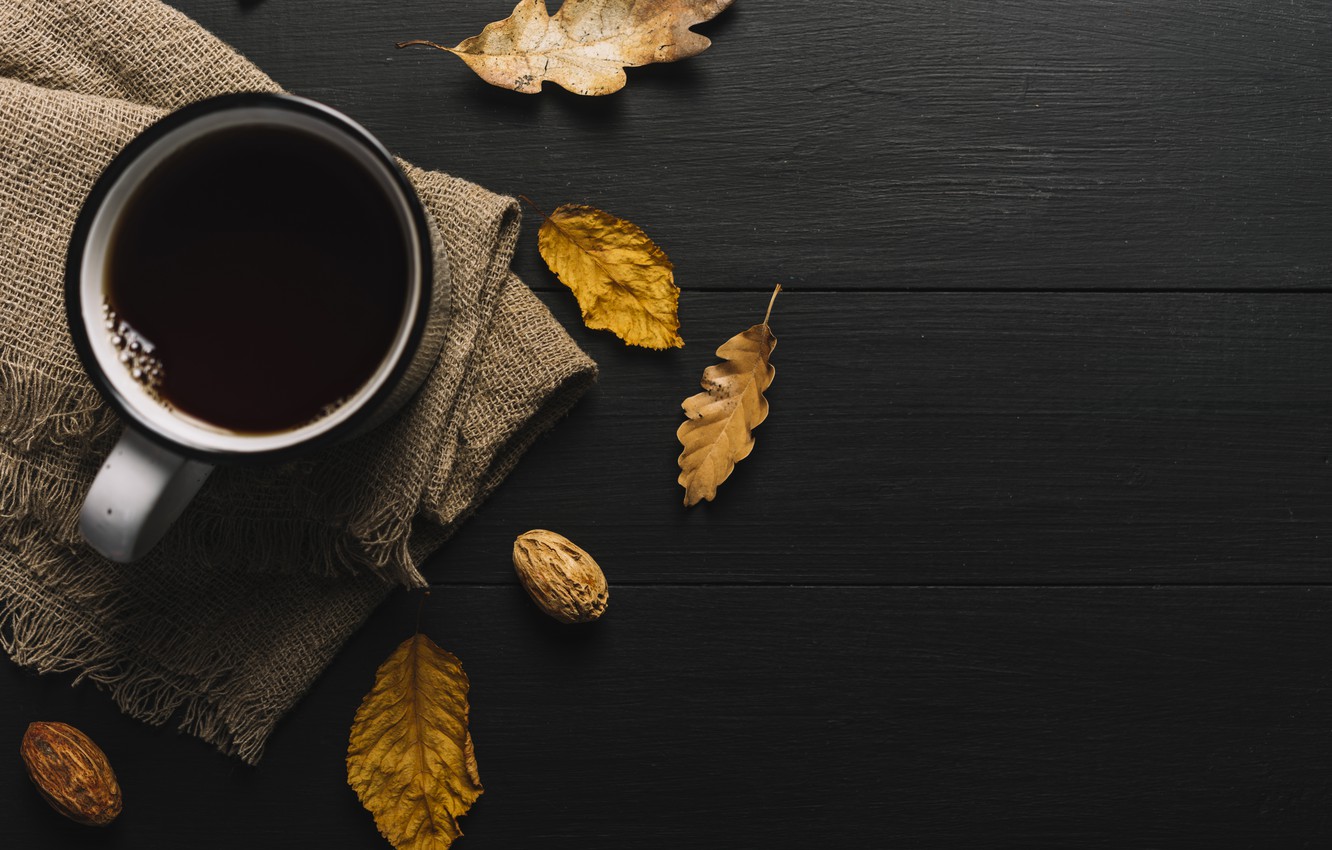 Photo Wallpaper Autumn, Leaves, Background, Tree, Coffee, - Fall Coffee Mug Background , HD Wallpaper & Backgrounds
