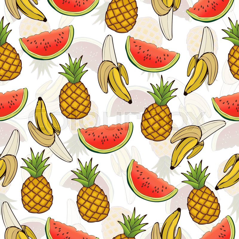 Stock Vector Of 'banana, Pineapple, And Watermelon - Pineapple Banana Watermelon , HD Wallpaper & Backgrounds