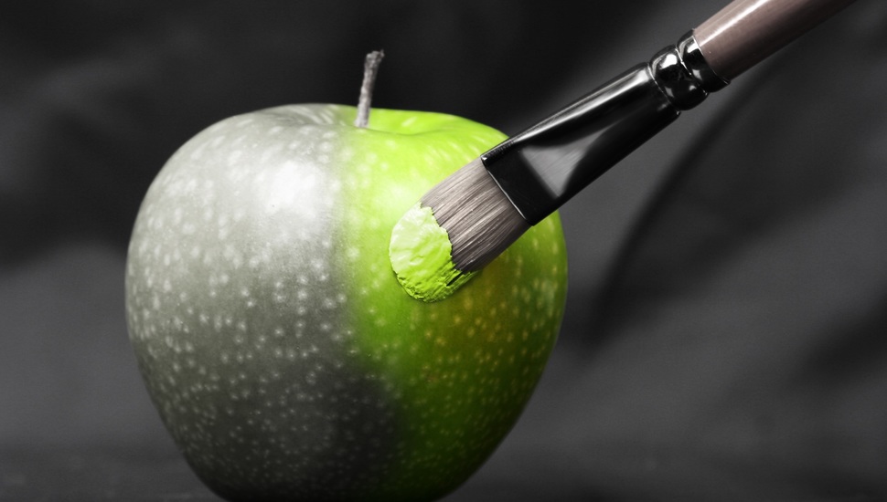 Different, Black And White, Apple, Fruit, Brush, Green - Green And Grey Apple , HD Wallpaper & Backgrounds