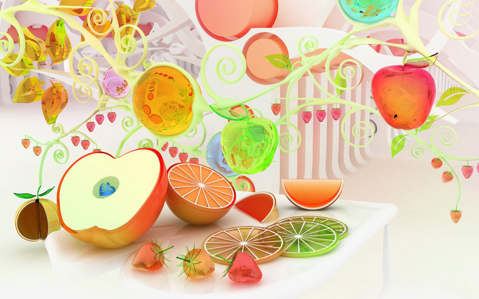 3d Glass Fruits Wallpaper Abstract,3d Effect,hd,wallpaper, - Wallpaper , HD Wallpaper & Backgrounds