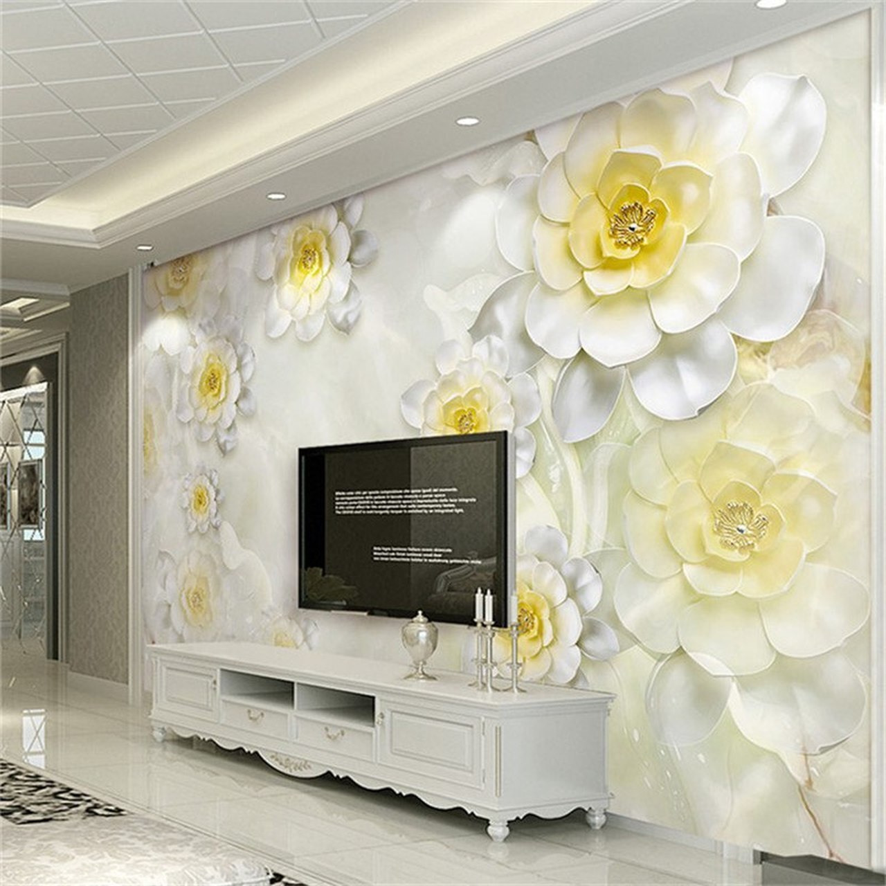 Custom 3d Mural Wallpaper Modern White Flower Stereo - Beautiful Wallpaper For Living Room , HD Wallpaper & Backgrounds