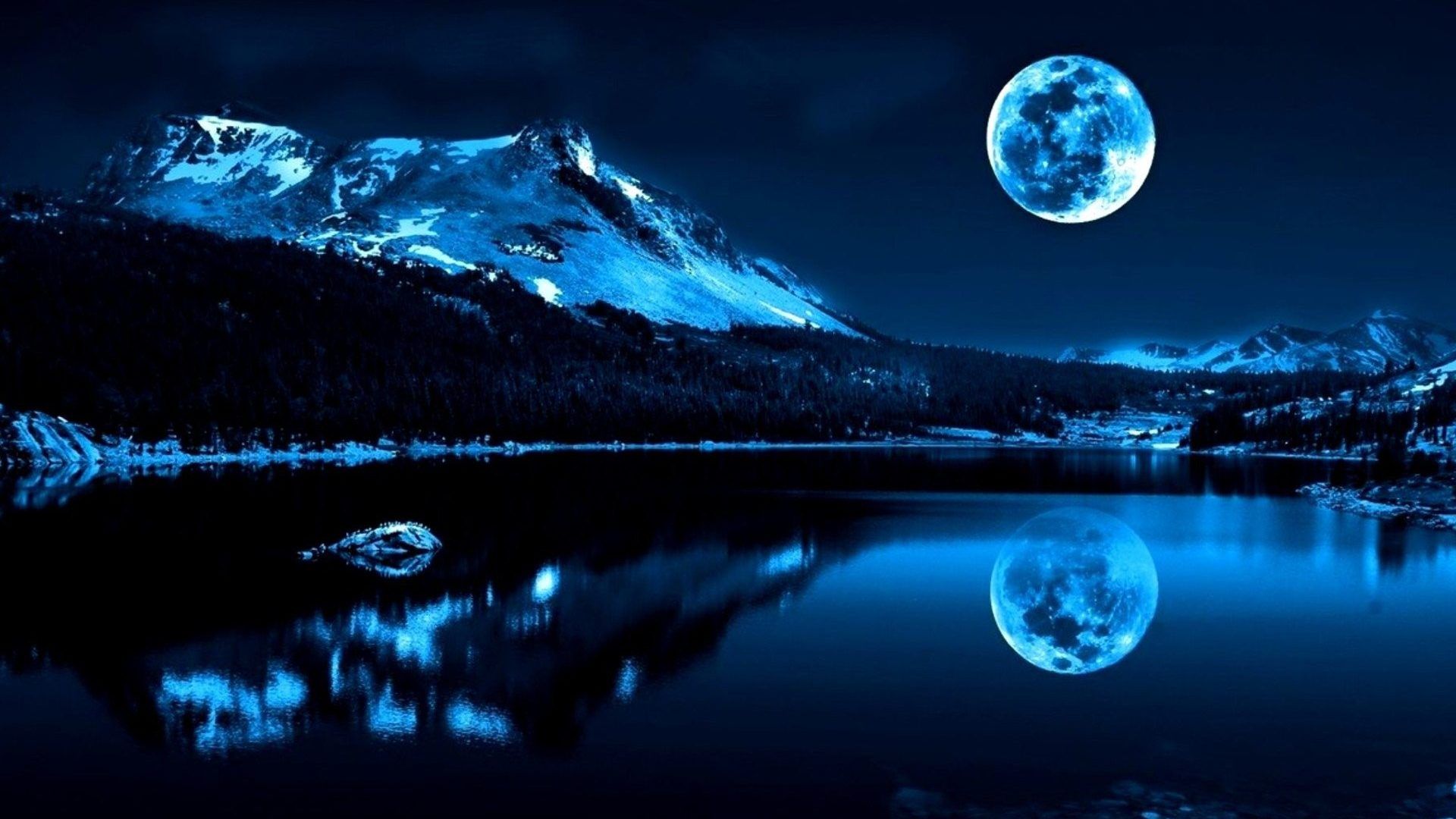 Winter Moon Sky Blue Tree Hd Wallpaper - Cool Background Moon , HD Wallpaper & Backgrounds