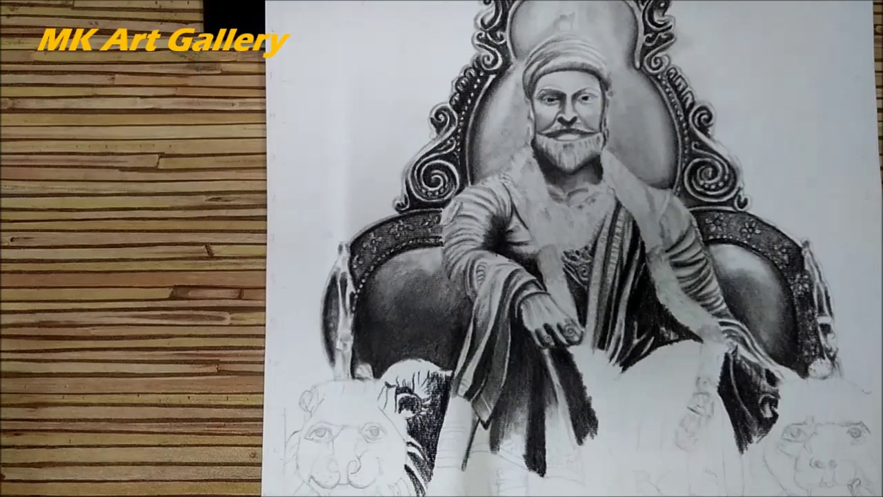 Drawn Ghostly Shivaji Maharaj - Shivaji Maharaj Simple Drawing , HD Wallpaper & Backgrounds