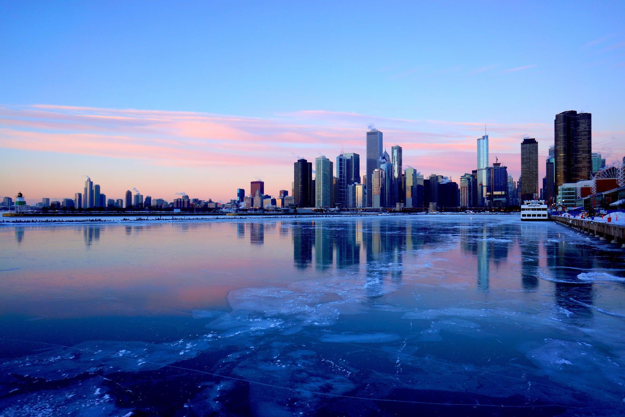 Chicago Winter Skyline Hd , HD Wallpaper & Backgrounds