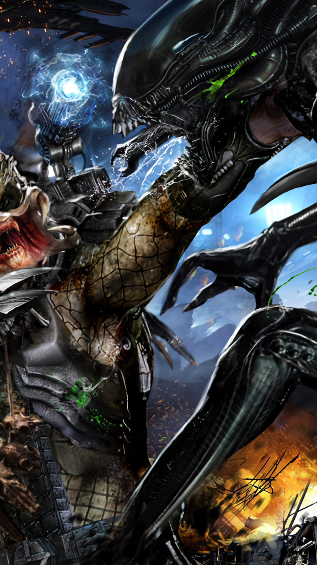 Alien Vs Predator, Xenomorph, Artwork, Sci-fi, Fight - Alien Vs Predator Fight , HD Wallpaper & Backgrounds