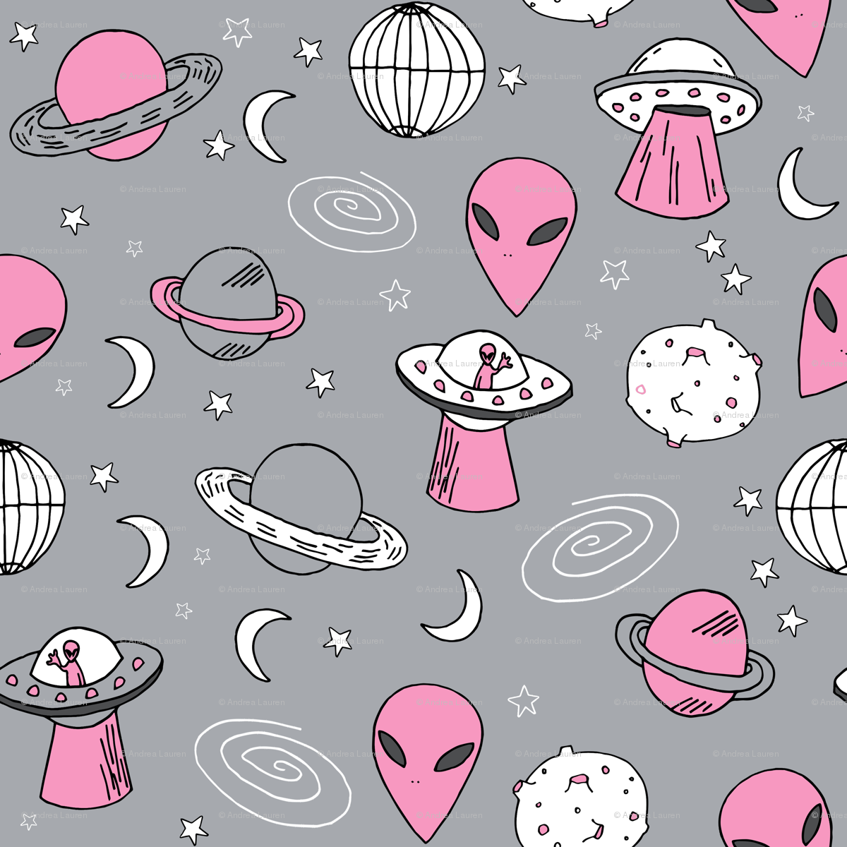 Ufos // Pink And Grey Ufo Alien Spaceship Planets Fabric - 90s Alien , HD Wallpaper & Backgrounds