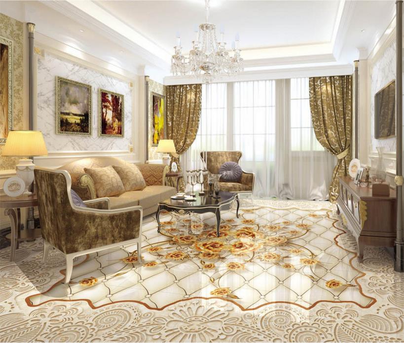 Stylish Luxury Floor Tiles Custom 3d Floor Wallpaper - Rose Gold Marble Floor , HD Wallpaper & Backgrounds