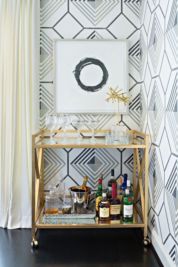Home Interior, Gold Bar Cart, Framed Art, Geometric - Cool Styled Bar Carts , HD Wallpaper & Backgrounds