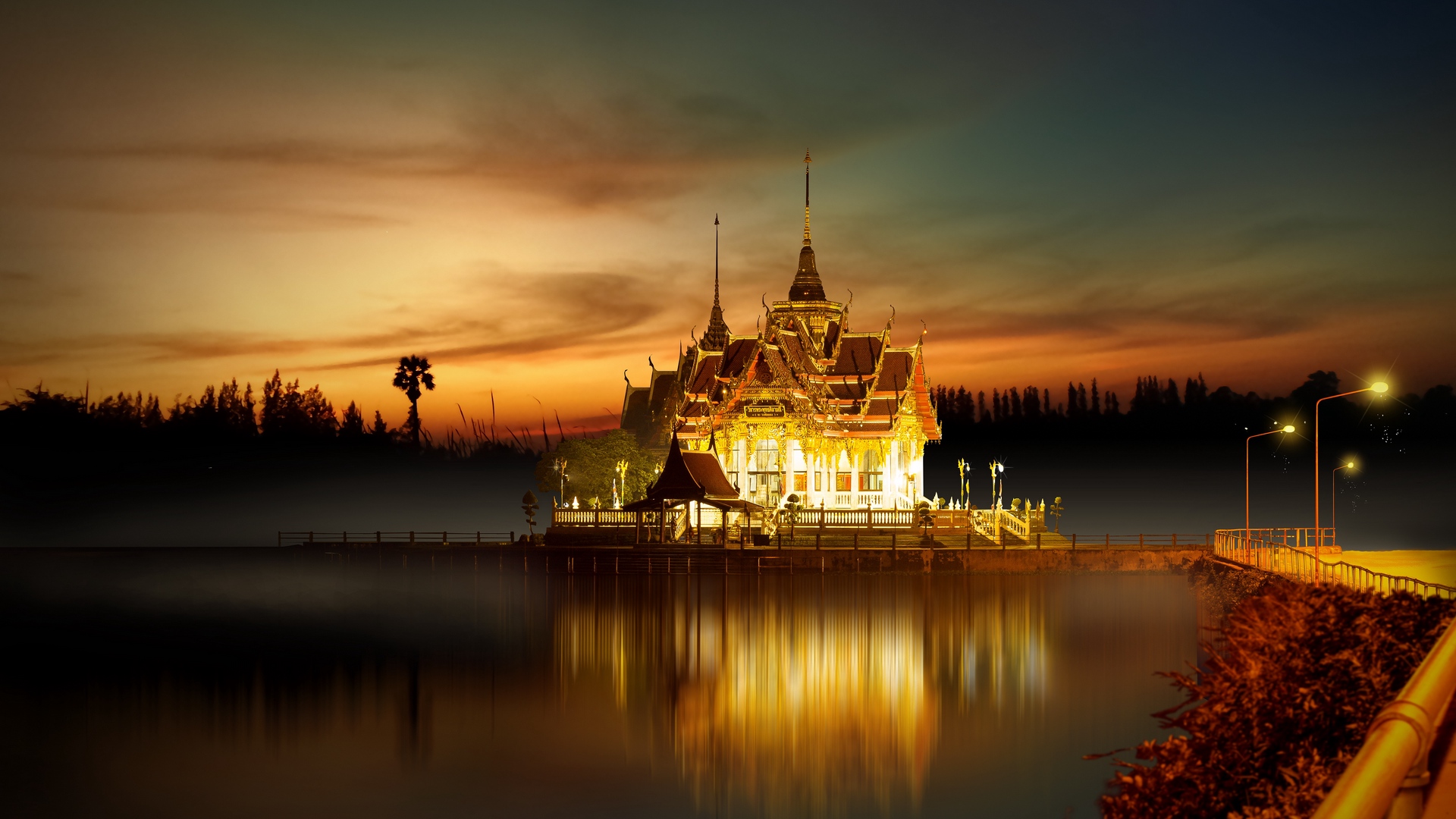 Wallpaper Temple, Buddhism, Architecture, Lighting, - Asia 4k , HD Wallpaper & Backgrounds
