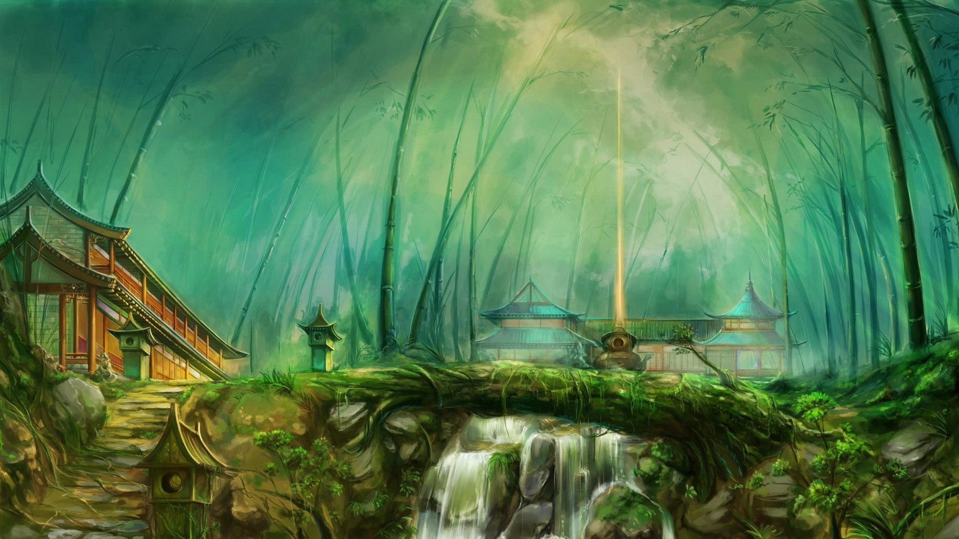 Fantasy Art, Forest, Temple, River Wallpapers Hd / - Forest River Fantasy Art , HD Wallpaper & Backgrounds