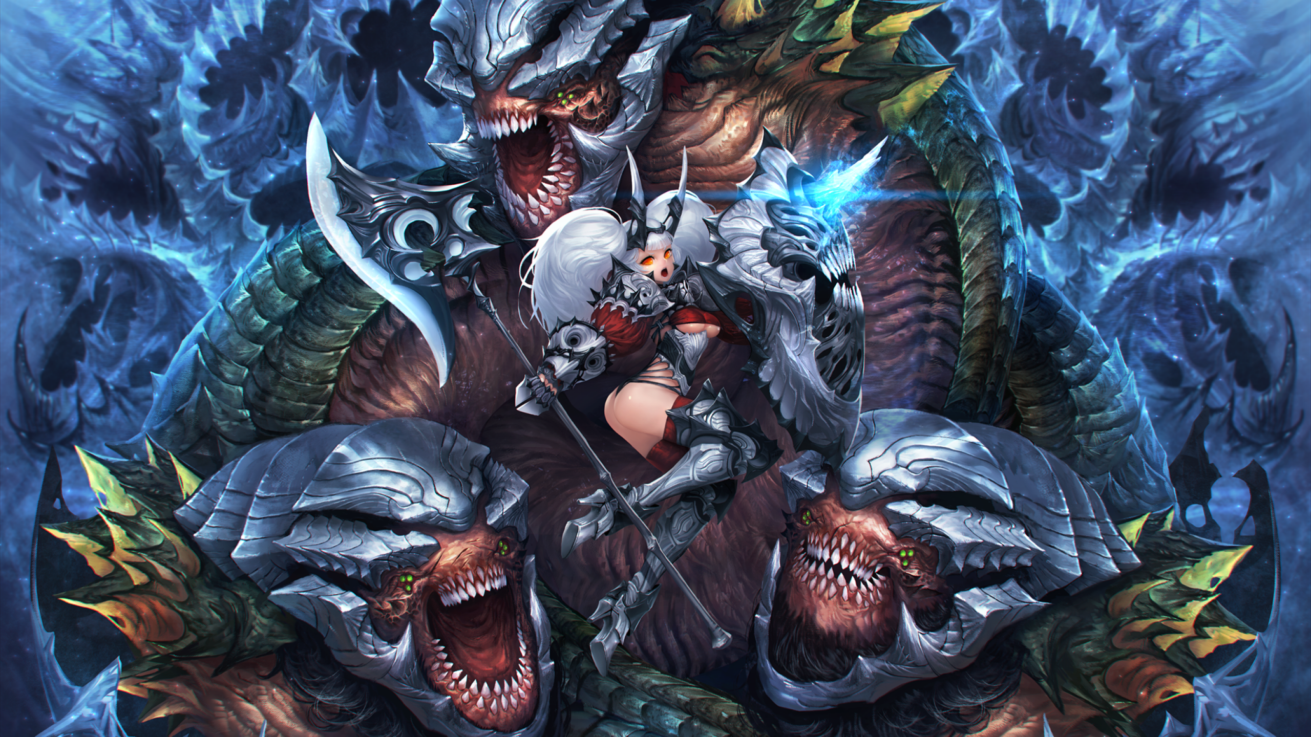 Anime Girl, Monster, Armored, Shield - Anime Monster Girl , HD Wallpaper & Backgrounds