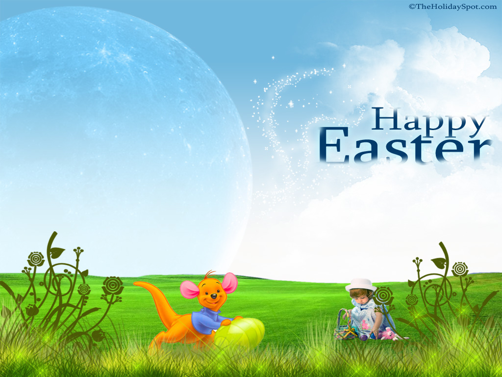 Happy Easter Cute Girl Winnie Wallpaper - Animation Fb Cover , HD Wallpaper & Backgrounds