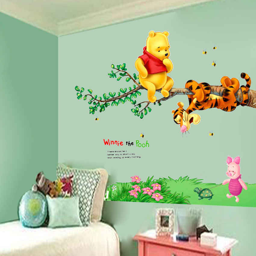 Animal Cartoon Bear Tiger Tree Bee Wall Stickers For - Winnie The Pooh Walls , HD Wallpaper & Backgrounds