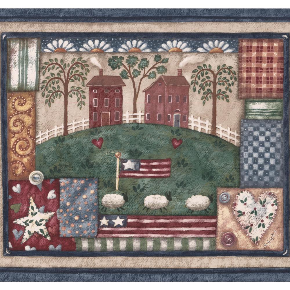 Retro Art Usa American Flag Village Birdhouses Hearts - Motif , HD Wallpaper & Backgrounds